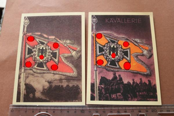 zwei Postkarten- Fahnen und Standarten der Wehrmacht  Karte 10 und 12 - Nebeltruppe und Kavallerie - Repro ?